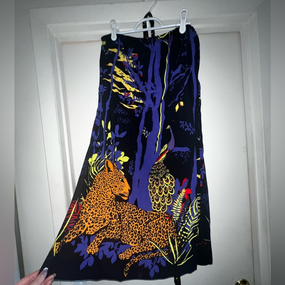 H&M Black and Purple A-Line Skirt with Animal Print
